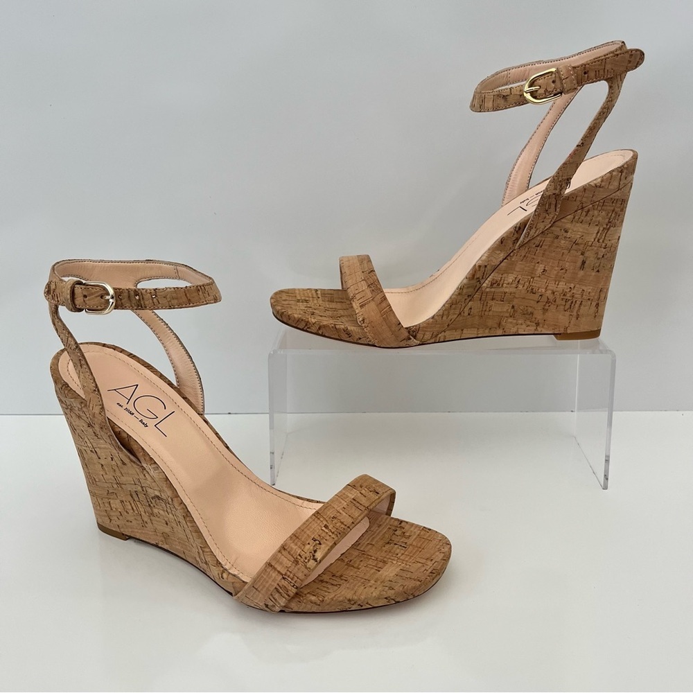 AGL Demi Ankle Strap Cork Wedge Sandal in Natural NEW - Picture 3 of 14